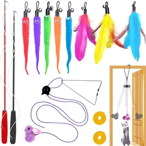 Toys Interactive for Indoor Cats,2PCS Retractable  Wand,9PCS Teaser Toys&1PCS  Door Lure Kitten ,Interactive   for Teaser Play and Chase Exercise with Kitten