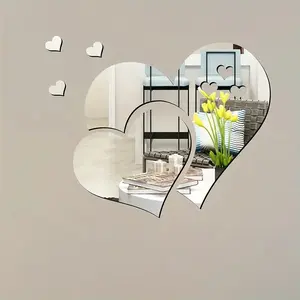 Acrylic Mirror Stickers, Shatterproof Heart Design, Set of 5 (10.2x7.8 Inches), Perfect for Home & Office Decor, Easy Application, Sticker Decorations