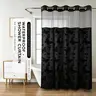 Hook-Free Double-Layer Butterfly Flocked Shower Curtain with Mesh Top Window | No-Drill Installation | Easy Setup for Airbnb, Hotel & Modern Home Décor | 71 × 74 in