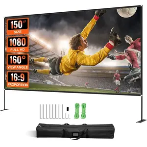 VEVOR Projector Screen with Stand 150inch Portable Movie Screen 16: 9 4K HD Wide Angle Outdoor Projector Screen Stand Easy Assembly with Storage Bag for Home Theater Office Outdoor Use