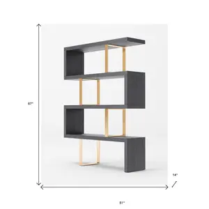 67" Grey Elm and Gold Four Tier Zig Zag Bookcase