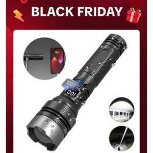 2-in-1 Strong Flashlight (Power Bank), Digital display of power, Rechargeable, Zoomable, Portable Zoom Flashlight, X4Waterproof, Adjustable Brightness Flash Light for Outdoor, Emergency, Camping Accessories, Black TikTokShopBlackFriday