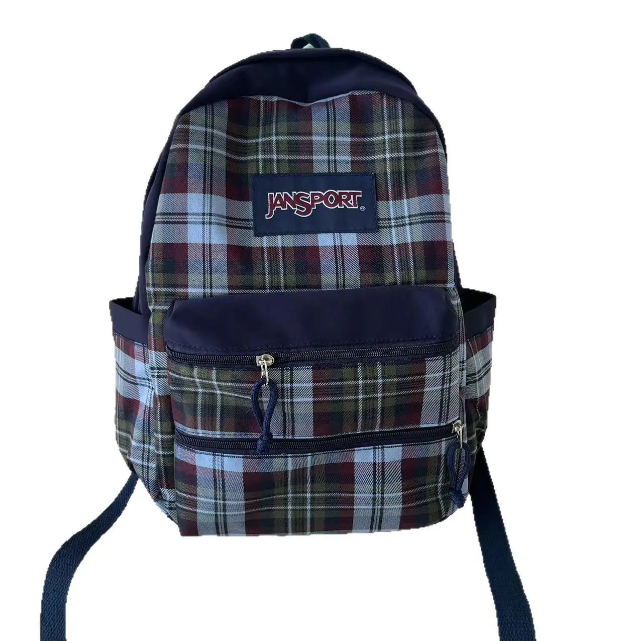 JanSport Cool Student Backpack — large college backpack with vintage suede bottom and letter patches, large capacity, casual school daypack for teens