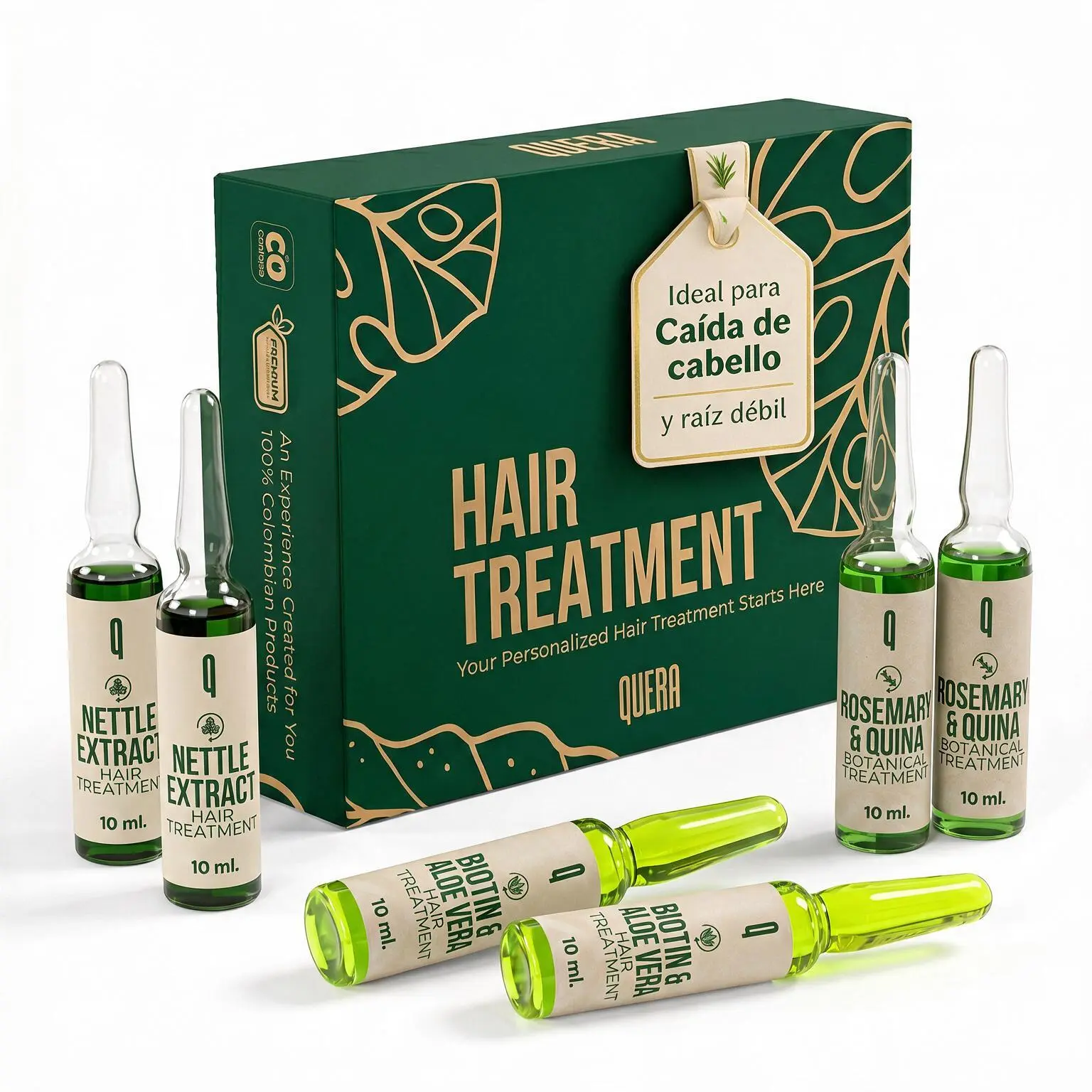 Quera - #2 Anti Hair Fall Strengthening Ampoule Kit – Nettle, Rosemary, Quina, Biotin & Aloe Vera Hair Growth Support Treatment (6 Ampoules)