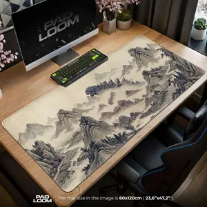 Kaiju Desk Mat, Vintage Japanese Ink Wash Art Mousepad