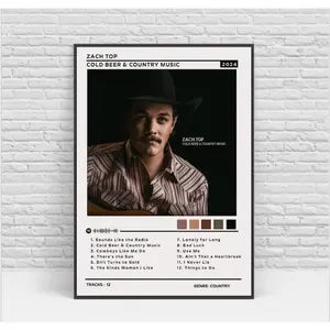 [Sale off up to 65%][Free Ship][No Frame] Zach Top Cold Beer & Country Music Album Poster