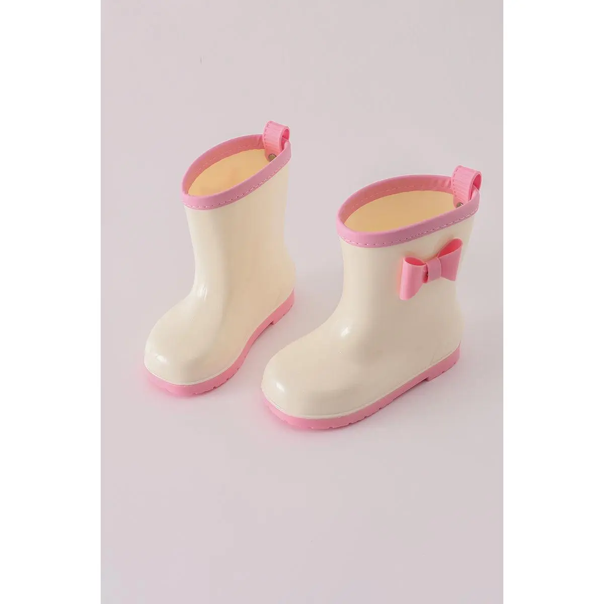 Pink & white bow rain boots