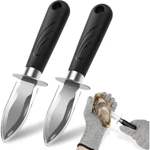 Oyster Shucking  Set - 2 Stainless Steel Oyster Shucker and Oyster Shucking  with PVC Sheath & 2 Cut Resistant Gloves and Oyster Shucking Kit for  Kinds of Shells, Clam, and Crab
