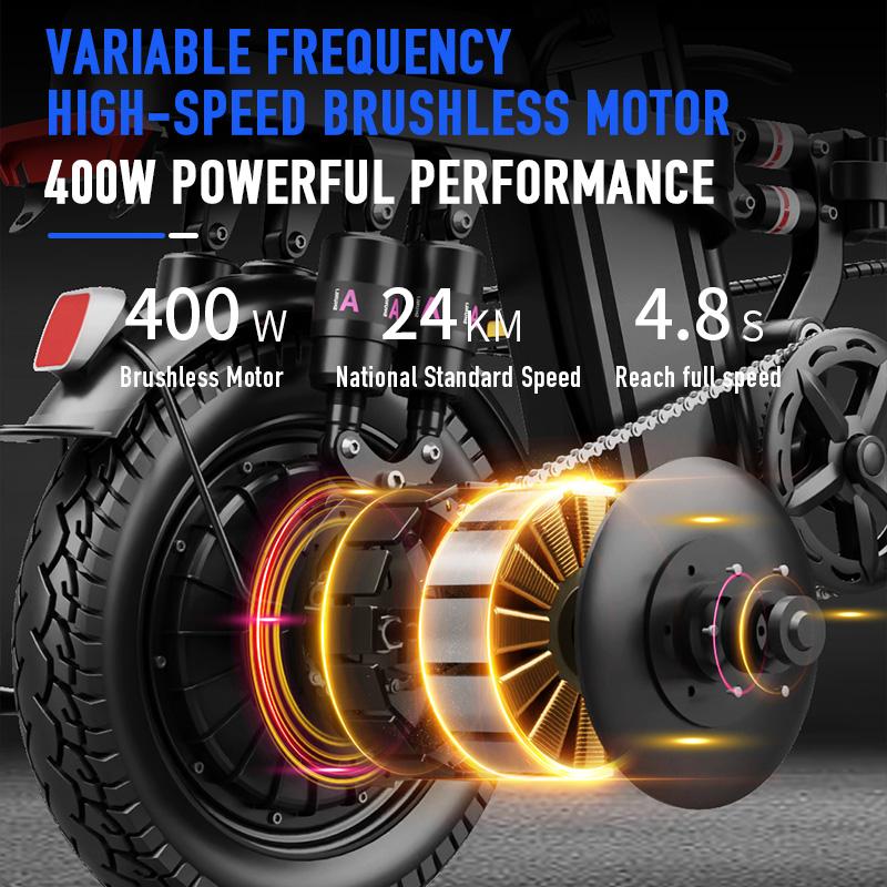 Adult Electric Bicycles 500W Peak Power Foldable with Detachable Batteries 20mph Commuter 48V15AH 60KM Range High-Strength Front Loading Frame Flat Pedals