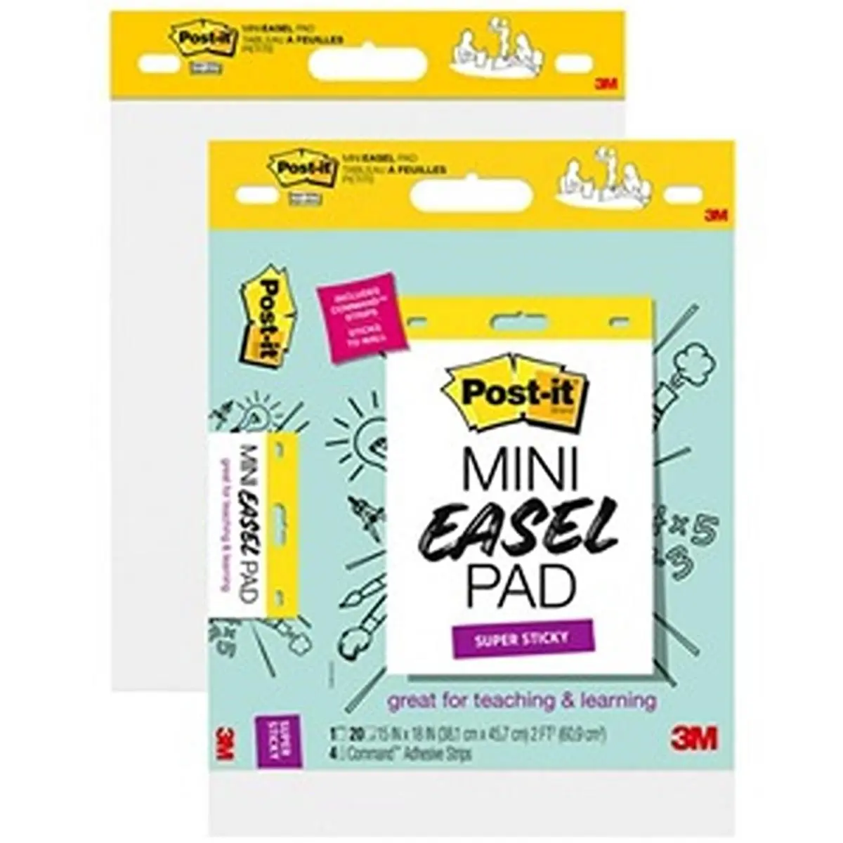 Post-it MMM577SS2PK Premium Super Sticky Mini Easel Pad - 15 x 18 in, Marker Bleed-Through Resistant, Includes 20 Sheets, Great for Teaching & Learning, White, Pack of 2, Flip-Chart Paper
