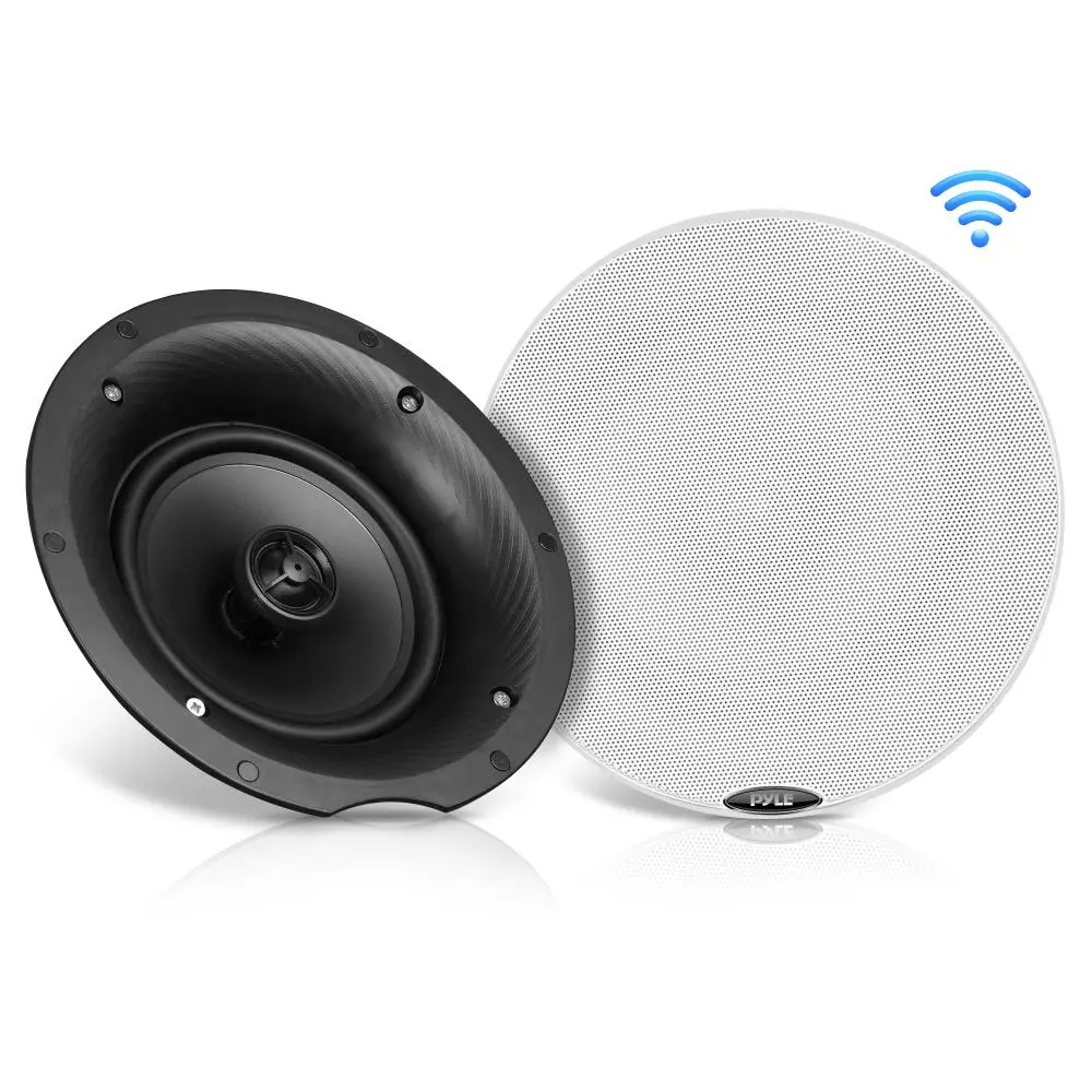 8" Wireless In-Wall/Ceiling Mount Bluetooth Audio Speakers, 400W Dual Cone-Tweeter Digital Stereo Speakers with Amplifier & Receiver, Custom Adapter for Mobile Device Connection & Streaming Compatibility