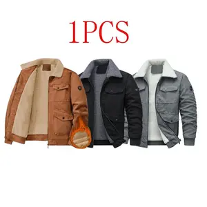 Men's Corduroy Lapel Fleece Jacket Winter Warm Vintage Multi-pocket Workwear Coat the  man  jacket Casual Classic