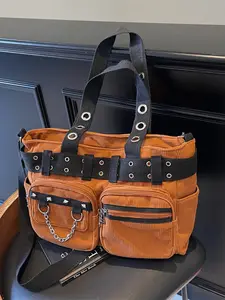 Autumn Winter Rivet Large Capacity Plush Tote Bag, Fashionable Women's Multi-Pocket Handbag Shoulder Bag, Daily Commute Shopping Outing, Everyday Bags