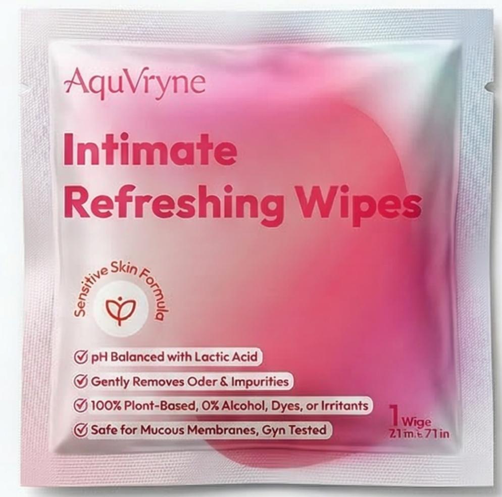 AquVryne pH-Balanced Feminine Wipes, Fragrance-Free& Paraben-Free, Flushable, Portable Travel Size for Period,Post-Gym & Daily Freshness