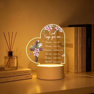 Christian Cross LED Night Light, Inspirational God Says You Are Acrylic Lamp, Warm Light Religious Decor & Christian Gifts for Women