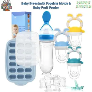 Baby Breastmilk Popsicle Molds & Fruit Feeder – Silicone Freezer Tray, Infant Food Storage Containers, Baby Pacifier Feeder & Teether, Easter Bunny Gift for Boys & Girls