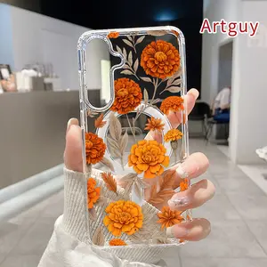 Marigold Symphony Pattern Magnetic Phone Case for  Samsung Galaxy S26 S23 Ultra S24 Plus FE S25 S22+ Anti-Yellowing Shockproof Lightweight Transparent Acrylic Large Hole Soft Cover Supports Wireless Charging