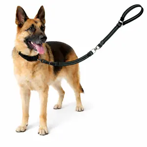 Tactical Heavy Duty Dog Leash with Premium Shock-Absorbing Bungee, 2 Padded Handles, Metallic Carabiner Clip, Car Seat Belt Compatible, Strong No-Pull Leash for Medium Large XL Dogs