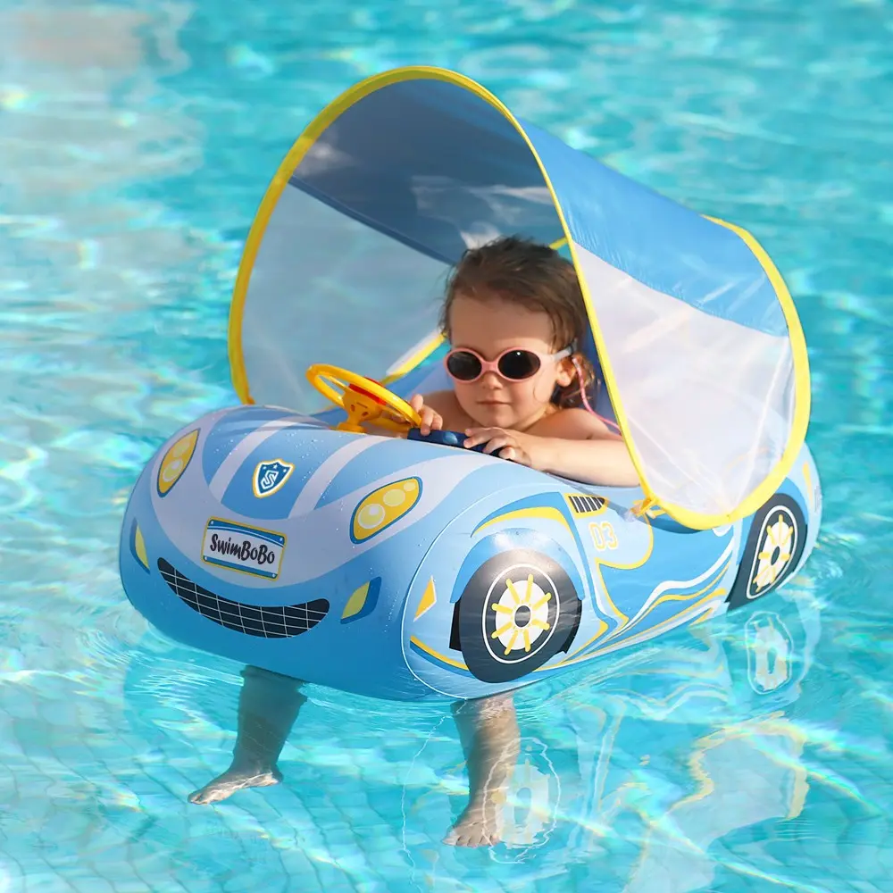 Inflatable Baby Swimming Pool Car Seat, Swimming Pool Car Seat with Soft Backrest with Loudspeaker & Steering Wheel, Baby swimming ring car, Pool Floats Seat, Swimming Floater