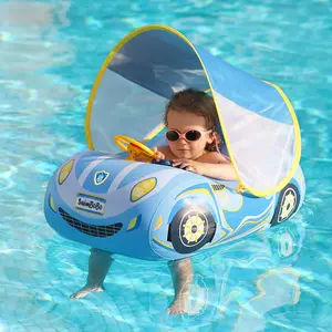 Inflatable Baby Swimming Pool Car Seat, Swimming Pool Car Seat with Soft Backrest with Loudspeaker & Steering Wheel,  Baby swimming ring car, Pool Float