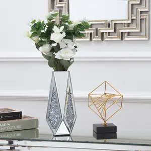 SHYFOY Crushed Diamond Flower Mirror Vase Silver Crystal Glass Vase Mirrored Decorative for Living Room Home Decor, Can’t Hold Water Ornaments