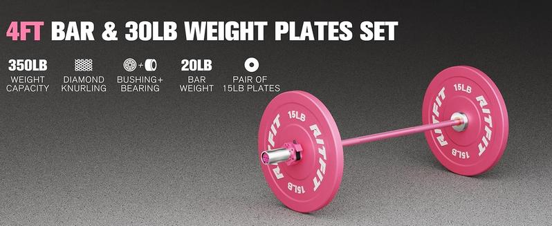 RITFIT 4ft Olympic Barbell for Squat, Deadlift, Curl, and Bench Press - 350lbs/500lbs Capacity fitness exercise olympic weight fit woman RITFIT 4ft Olympic Barbell for Squat, Deadlift, Curl, and Bench Press - 350lbs/500lbs Capacity fitness exercise olympic weight fit woman