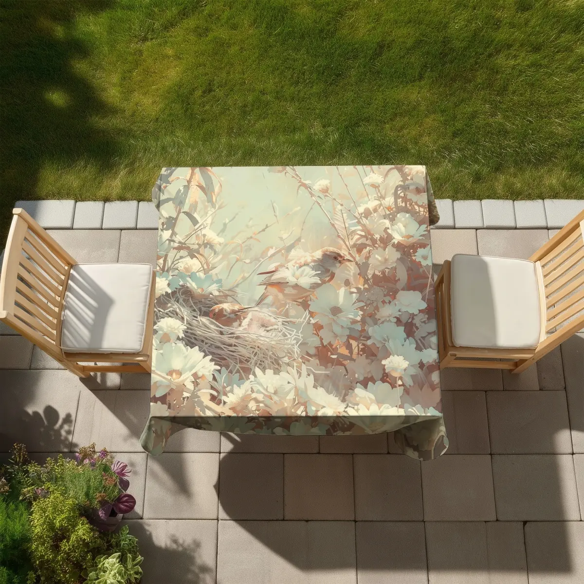 MWW C1TC58584FFO2W Square Linen Tablecloth, 58x58 in Durable Stain-Resistant, Nest Beige Neutral Indoor-Outdoor Home Kitchen Decor, All Seasons Party Essential