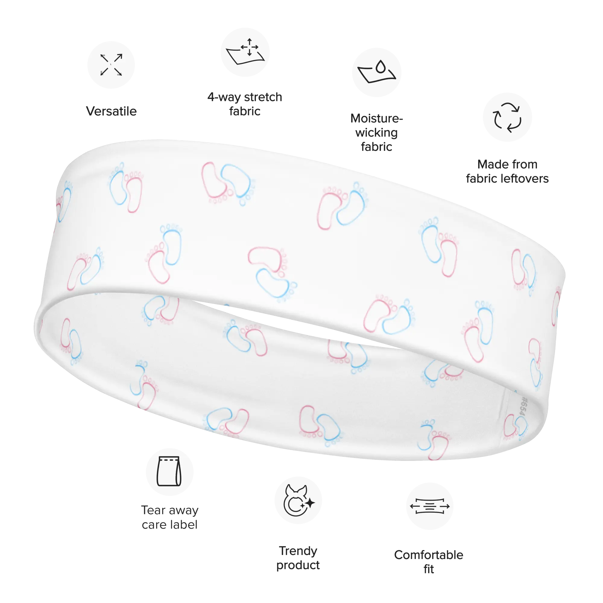 Baby Footprints Headband for Mother Baby NICU L&D Nurses and Healthcare Workers Uniforms Soft Stretchy Moisture-Wicking 82% Polyester 18% Spandex