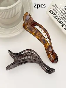 2-Piece Retro Elegant Duckbill Clips - Tortoiseshell Gradient, Secure One-Piece Design, Suitable for Ponytails, Buns, and Updos, Cute Hair Accessories, Simple Hair Clips, Glossy Finish