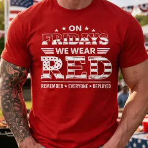 On Fridays We Wear Red T-Shirt, Patriotic USA Flag Shirt, Military Support Tee, Remember Everyone Deployed, 4th of July Shirt, Hoodie, Sweatshirt, American Pride Gift, Unisex
