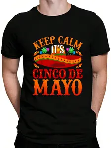 100% Cotton Keep Calm Its Cinco De Mayo Sombrero Maraca T-Shirt Women's Men's Graphic Tee Crew Neck summer vacation Tops