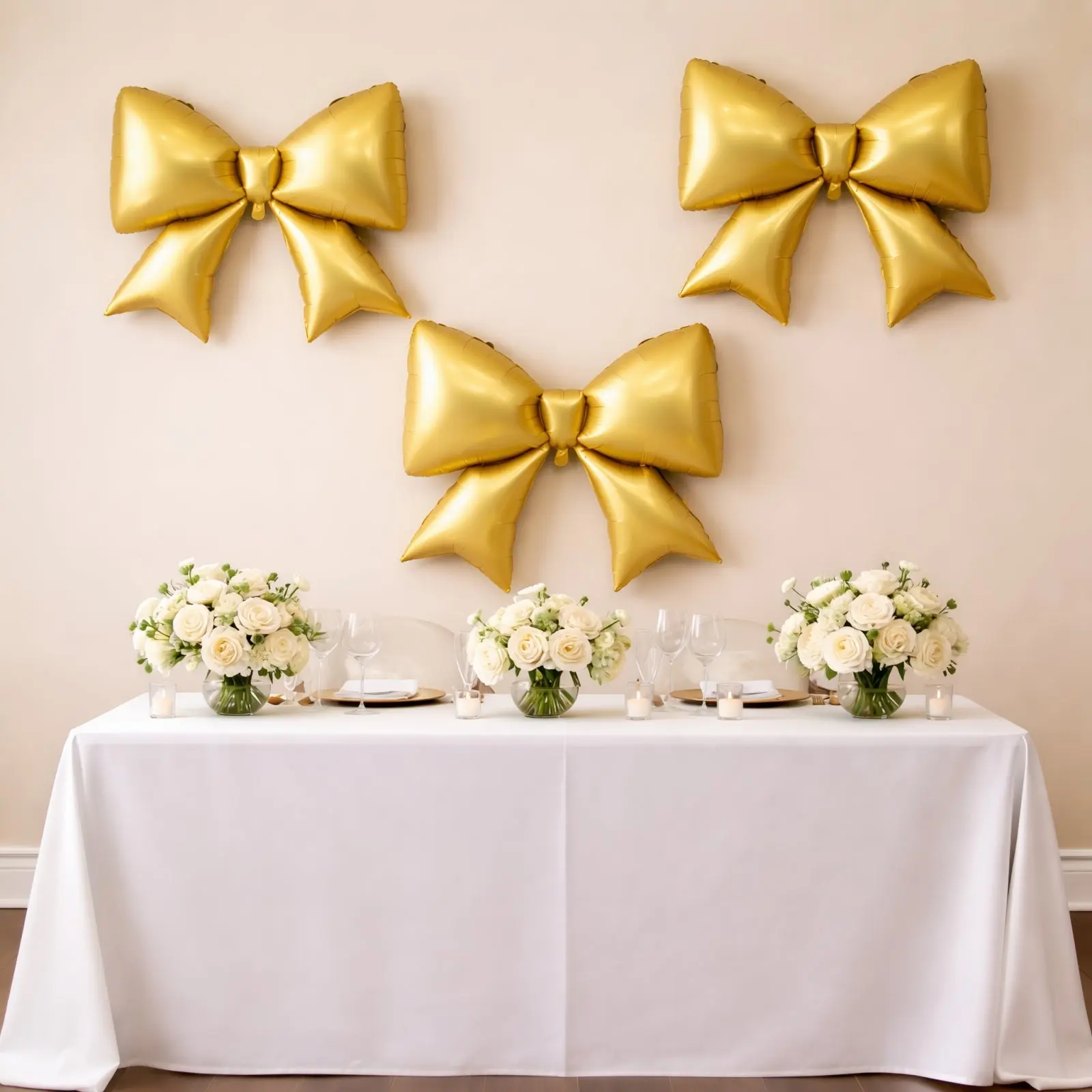 10-Pack Reusable Giant Matte Gold Decorative Foil Bow Balloons, 29in x 27in Inflated, for Birthday Party Balloon Arch Backdrop & Photo Booth Styling