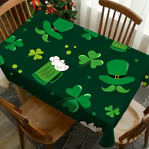 1 pc St Patrick's Day Tablecloth Clover Hat Print, Perfect for Picnic Camping Wedding Birthday Party Restaurant Buffet, Washable Home Decor