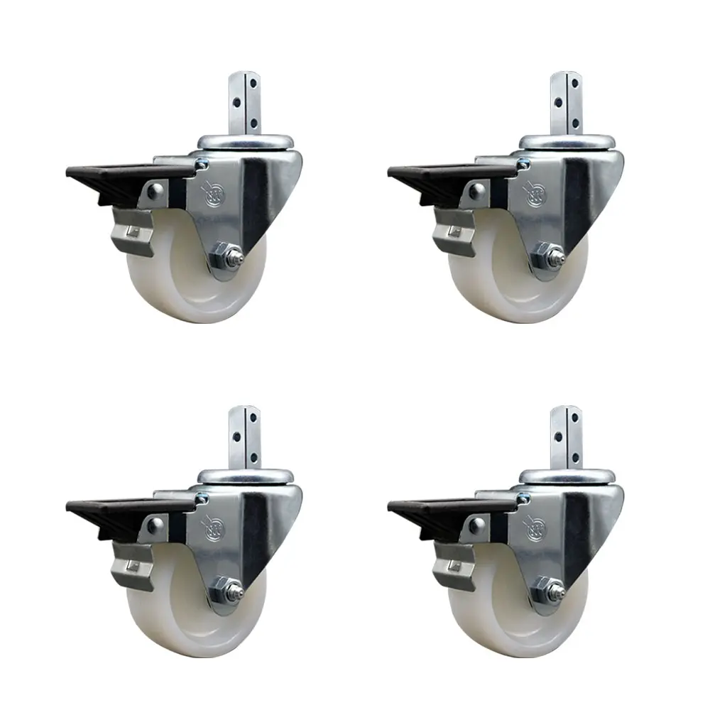 Service Caster SCC-SQ20S314-NYS-PLB-78-4 Lockable Swivel Square Stem Caster Set for Carts & Equipment, 3x1.25 in. White Nylon Wheels, 0.87x2 in. Square Stem, 3x0.26 in. Mounting Holes, 4 Posi Lock Brakes