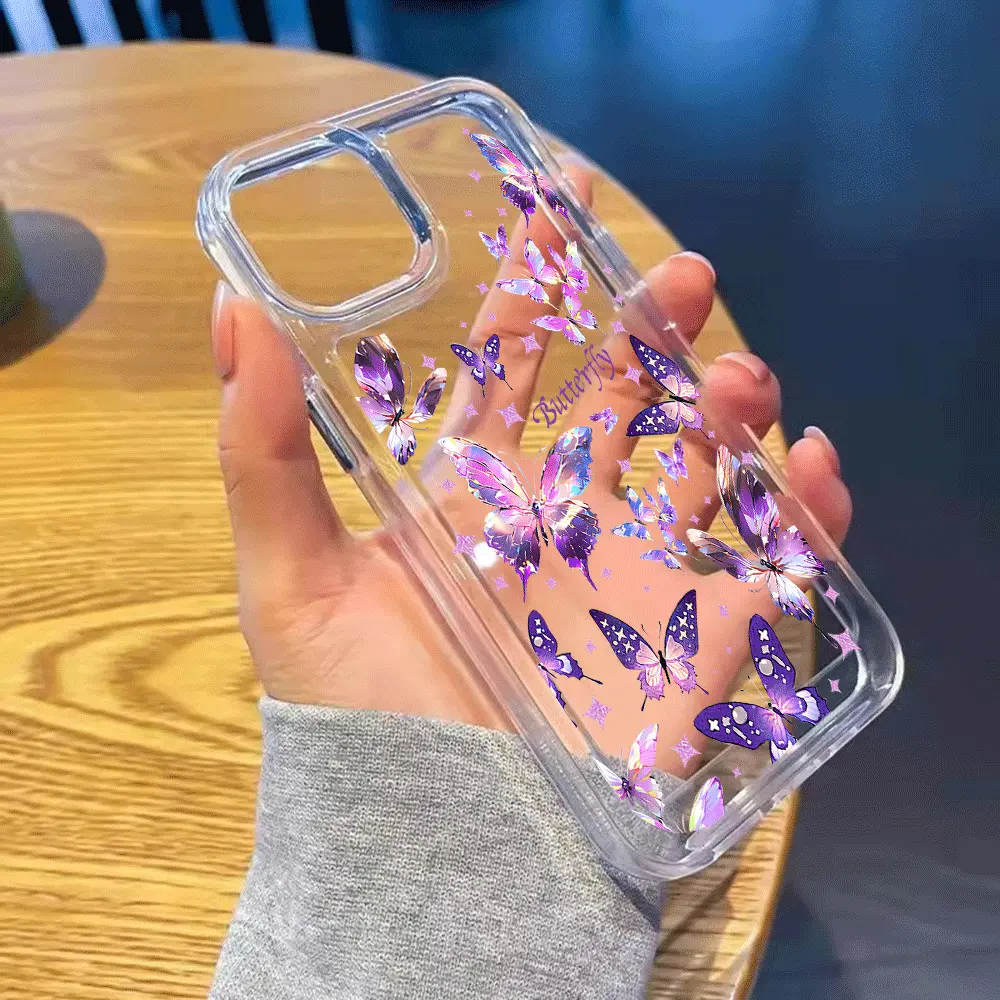 Lively bright purple butterflies, butterfly series patterns for iPhone 17 Pro Max/16/15/14/13 Pro - TPU Corner-Reinforced Protective Case Durable & Shockproof Cover Protection