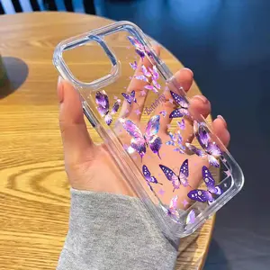 Lively bright purple butterflies, butterfly series patterns for iPhone 17 Pro Max/16/15/14/13 Pro - TPU Corner-Reinforced Protective Case Durable & Shockproof Cover Protection