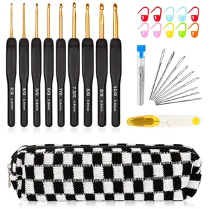 31pcs Crochet Hook Set, Black Gold Crochet Hooks Ergonomic with Grips for Arthritic Hands, Crochets Needles Set with Knitting & Crochet Supplies, Ideal Gift for Crocheting Beginner Lover
