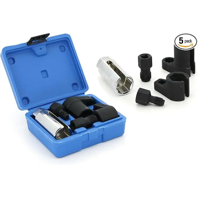 5 PCS Automotive O2 Oxygen Sensor Socket Wrench Removal Tool and Thread Chaser Set 3/8" 1/2" Drive x 7/8" 22mm O2 Sensor Wrench Remover