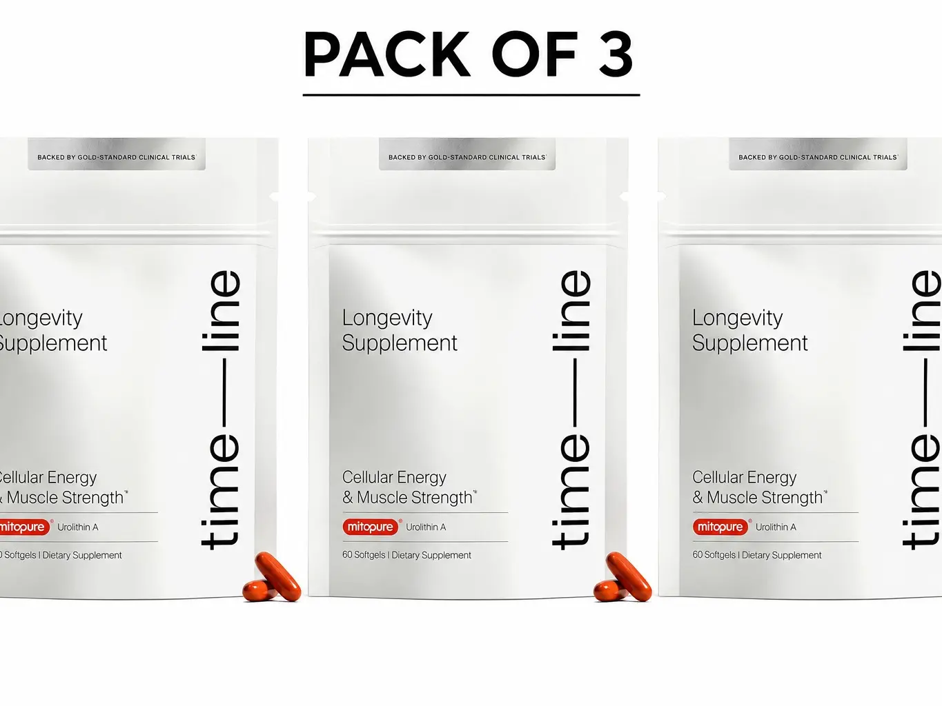 Timeline Mitopure Urolithin A Supplement Softgels PACK OF 3 - Clinically Proven Support for Healthy Aging and Cellular Renewal - Mitoceutical for Muscle Support and Longevity