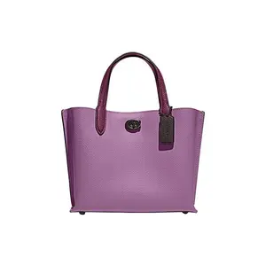COACH Willow 24 Magnetic Snap Closure Tote Bag for Women, Medium Size, Suede Leather, Purple