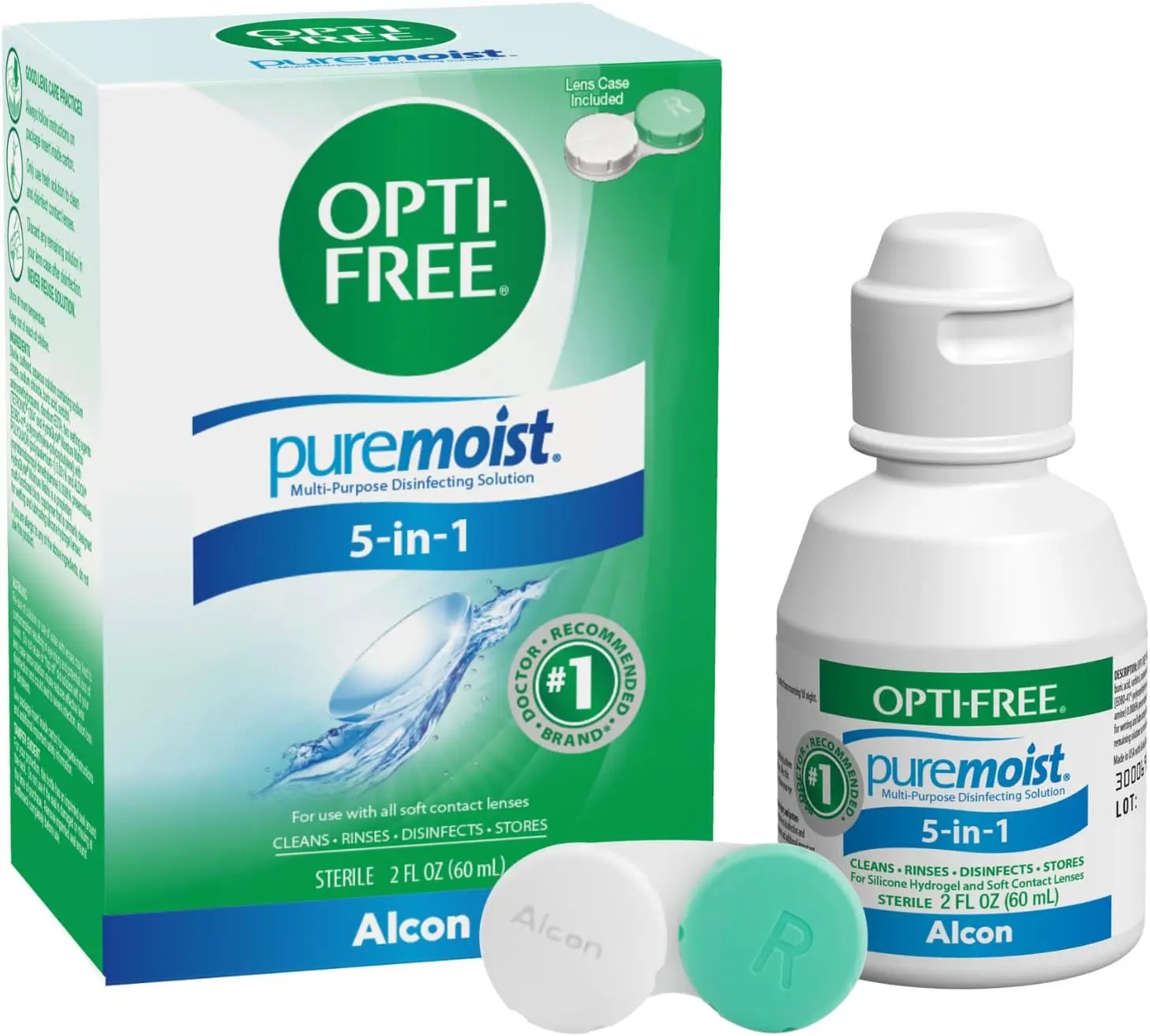 Opti-Free Puremoist Multi-Purpose Contact Lens Cleaning and Disinfecting Solution with Lens Case, 2 Fl Oz (Pack of 1)