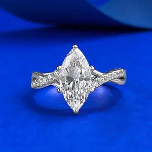 S925 Sterling Silver Marquise Cut Horse Eye Ring 6*12 6A Cubic Zirconia Ring fashion jewelry accessory woman girl promise ring-336