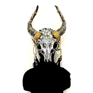 Krampus Ram Goat Demon with Horns Devil Halloween Masquerade Mask, Metallic Party Masks