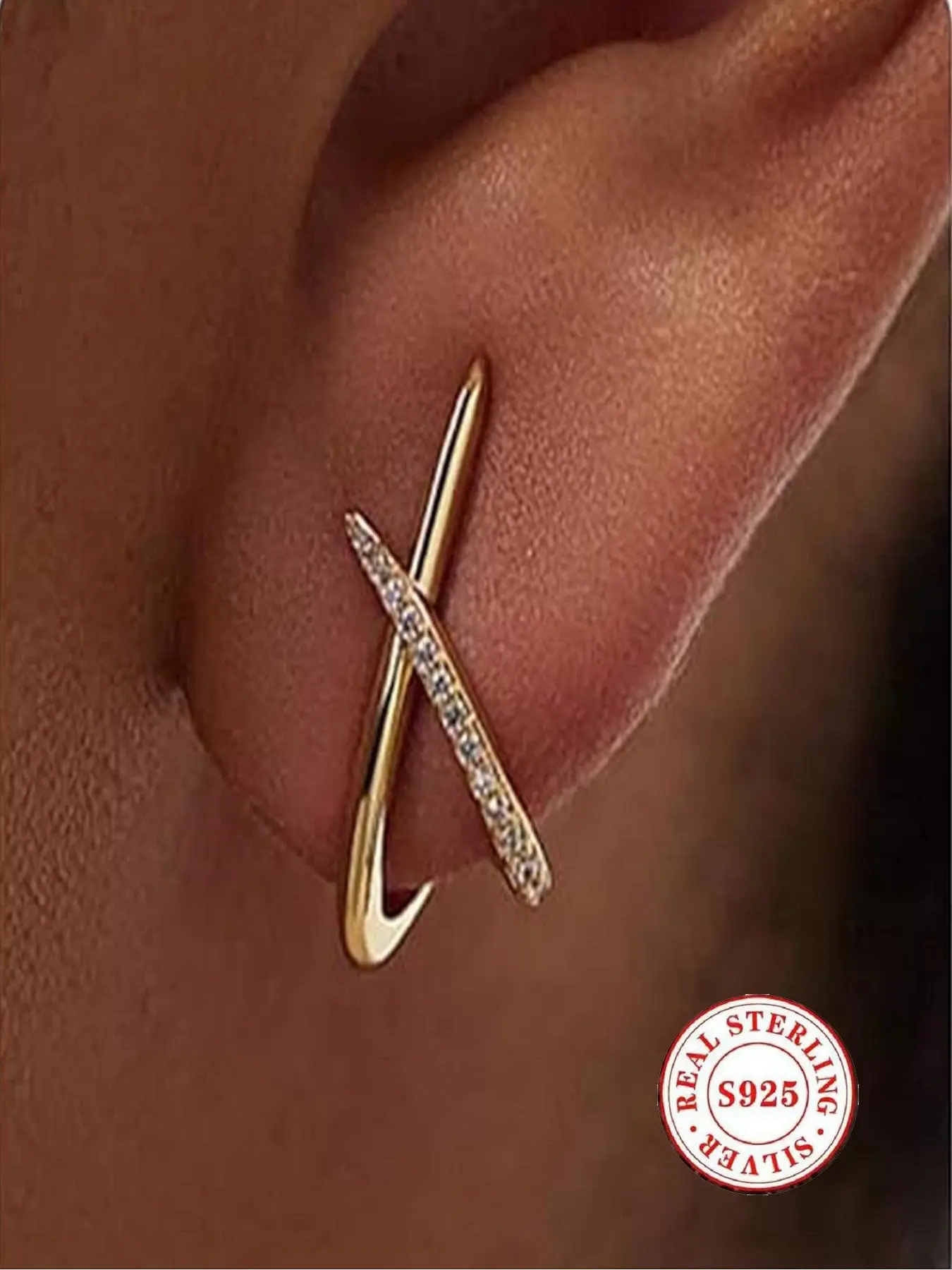 S925 Sterling Silver Cross X Stud Earrings, Hypoallergenic Cubic Zirconia Huggie Earrings for Women, Dainty Minimalist Cartilage Piercing Earrings, Trendy Daily Wear Jewelry Gift for Her, Silver Gold Tone, Studded Cross Earrings, Sparkling Ear Jewelry