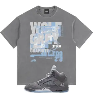 Wolf Grey 5 Vintage Washed Oversized Cotton T-Shirt Matching Jordan 5 Wolf Grey UGV