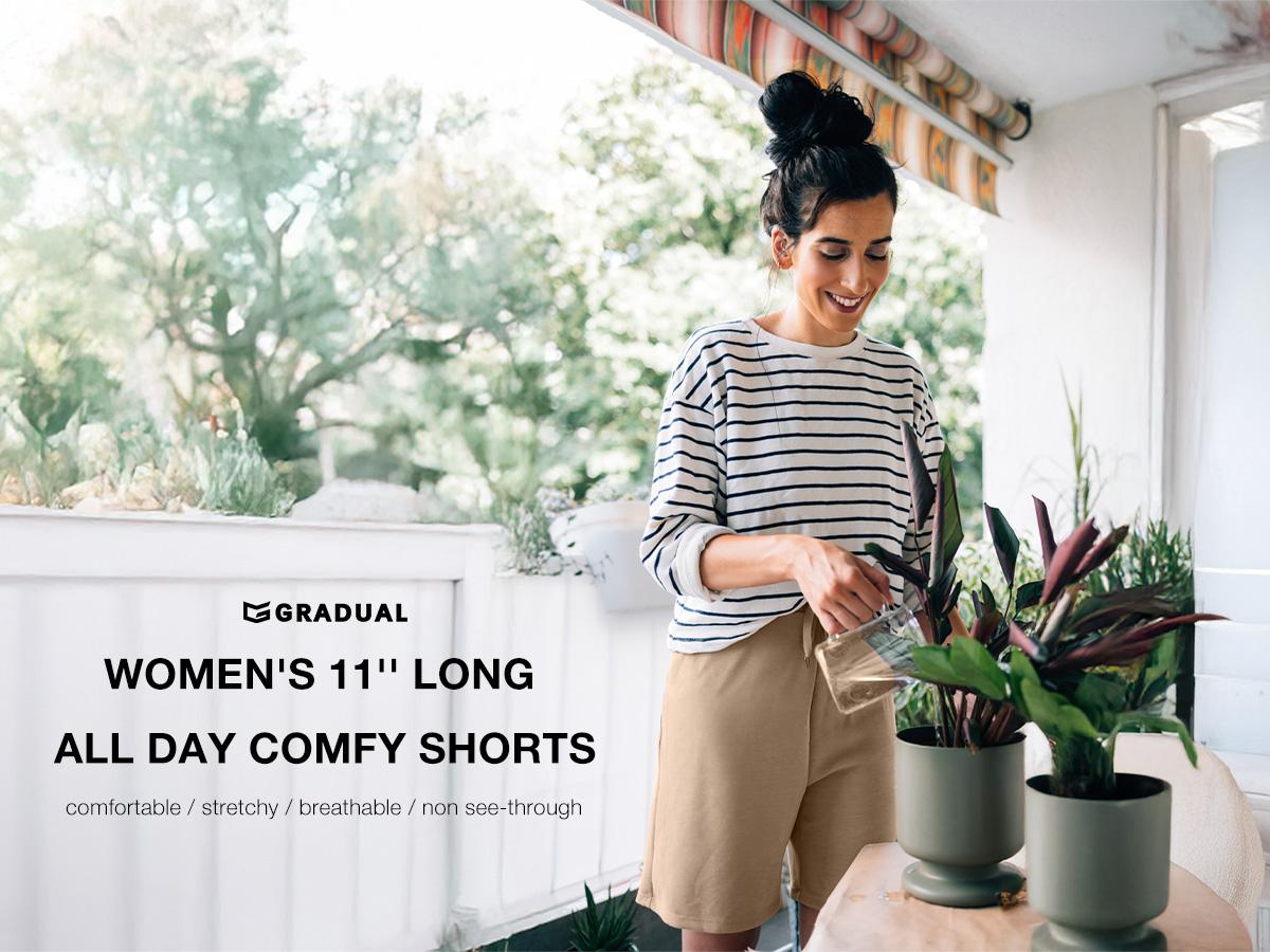 G Gradual Women's 11" Knee-Length Stretch Bermuda Shorts with Pockets, Comfy Drawstring, Fitness for Everyone, Summer Casual Walking Sports Shorts, Sporty Chic, Athleisure Casual Shorts, Lightweight Workout Shorts
