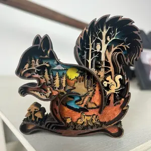 Mini wooden squirrel handcrafted decor