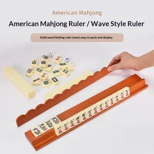 Mahjong Ruler Set 17 Inch Wooden American Style Mahjong Tile Pusher and Rack 2 in 1 with Wave Design for Easy Tile Sorting and Organization Perfect for Game Nights and Gifts