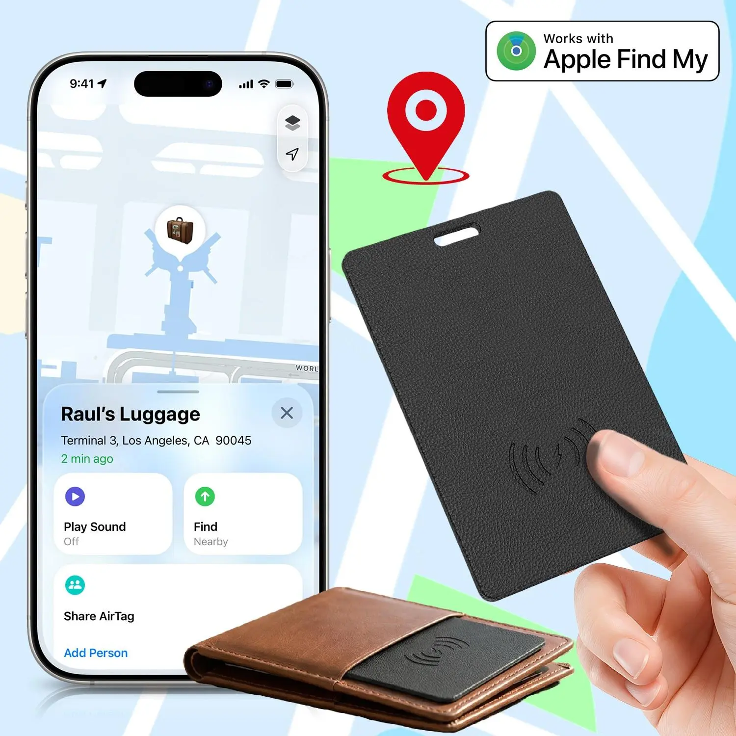 GPS Tracker Card for Wallet, Smart Location Finder Rechargeable Tracking Card Tag, Works with Apple iPhone Find My APP (iOS Only), Wireless Charge, IP68 Waterproof, forLuggage, Passports, Backpacks, 1 Pack (Not works with Android)