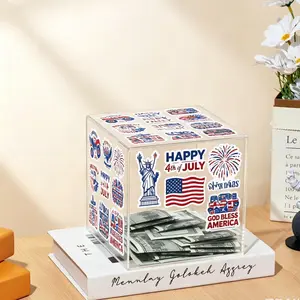 Acrylic Money Box, One Way in Out, Transparent, Independence Day Memorial, Includes Sticker, Kids Savings, Home Supplies, Acrylic Piggy Bank